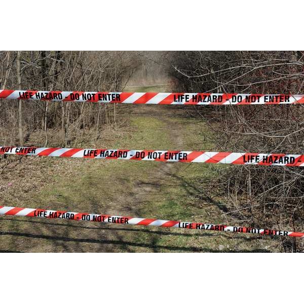 Barricade Tape, Life Hazard Do Not Enter, Red/White, 3 in Wide x 1,000 ft Length, Polyethylene