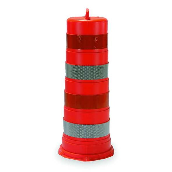 Traffic Barrel, High-Density Polyethylene, 44 1/4 in Height, 17-1/2" Length, 8 lb, Orange/White