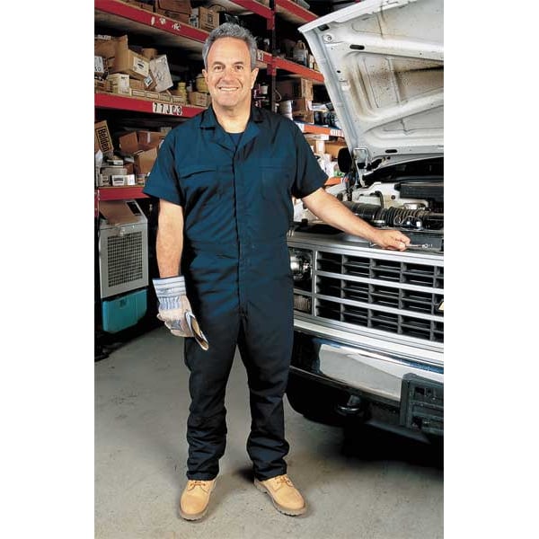 CP40 Short Sleeve Coverall, Cotton/Polyester, 5 oz Fabric Weight, 31 in Inseam, Navy, S Regular