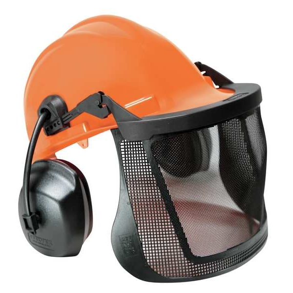 Hard Hat, ProGuard (TM), Polypropylene, 6 Point Ratchet, Type 1, Class E, Orange (Cap)/Black (Muff)