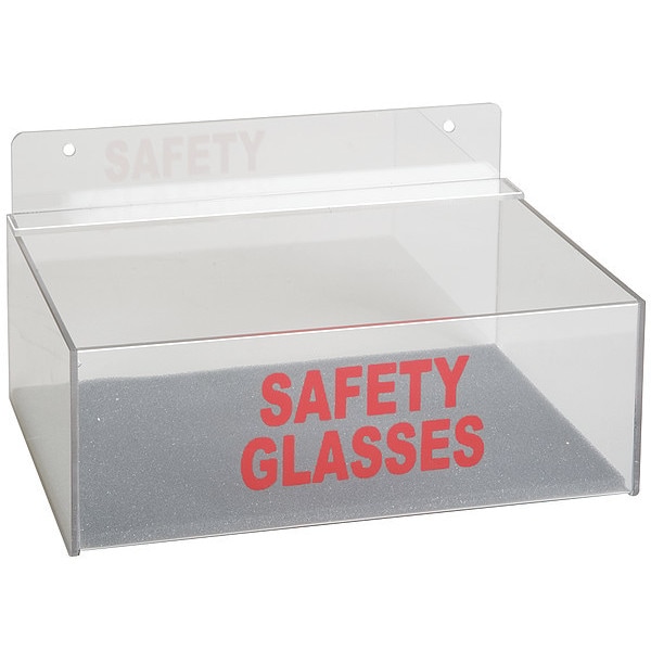 Safety Glasses Holder, Capacity 8 Pairs, Polyethylene, 9 in W x 6 3/4 in D, Includes Foam Pad, Clear