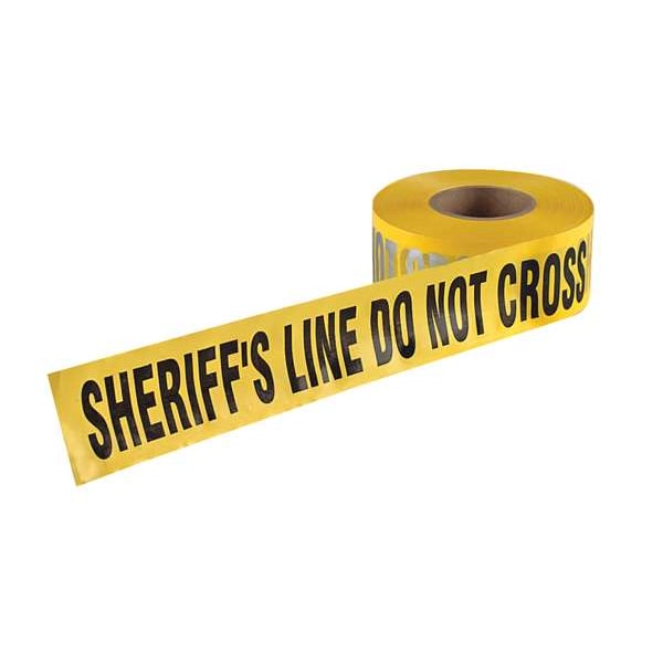 Barricade Tape, Sherrifs Line Do Not Cross, Yellow, 3 in Wide x 1,000 ft Length, Polyethylene