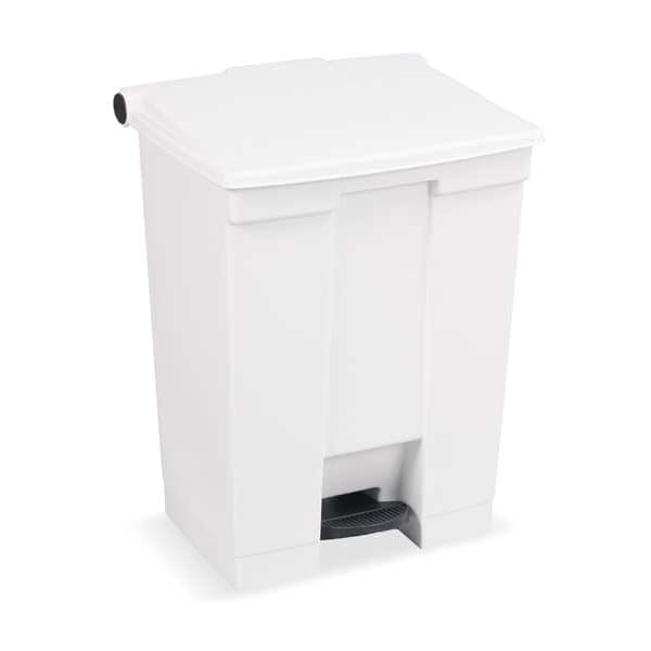 Step-On Containers 18 gal Rectangular Step-On Can, White, Foot Pedal, Plastic, 16 1/8 in