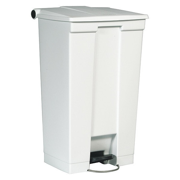 Step-On Containers 23 gal Rectangular Step-On Can, White, Foot Pedal, Plastic, 19 3/4 in