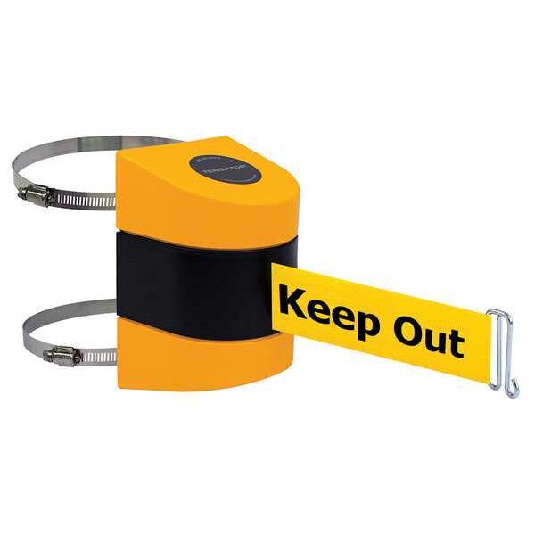 Retractable Belt Barrier, 15 ft Length, Danger Keep Out, Yellow