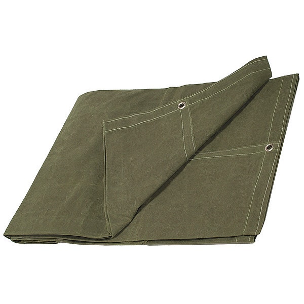 Standard Duty Tarp, 5 ft 6 in x 9 ft 6 in, 20 Mil, Green, Cotton Canvas, Mildew Resistant