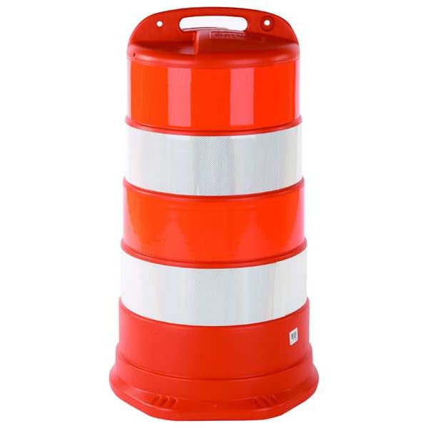 Traffic Barrel, HDPE, Engineer, 41 1/2 in Height, 18 Length, 9 lb, White/Orange