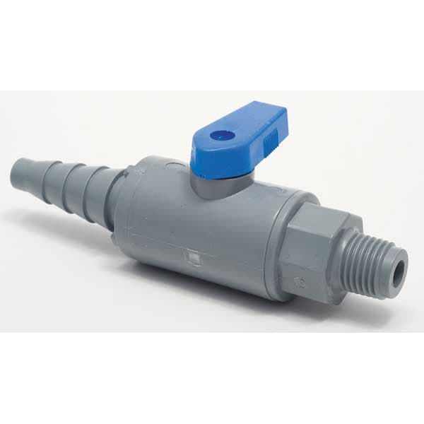 1/4" MNPT x Barb PVC Ball Valve Inline, Port: Full