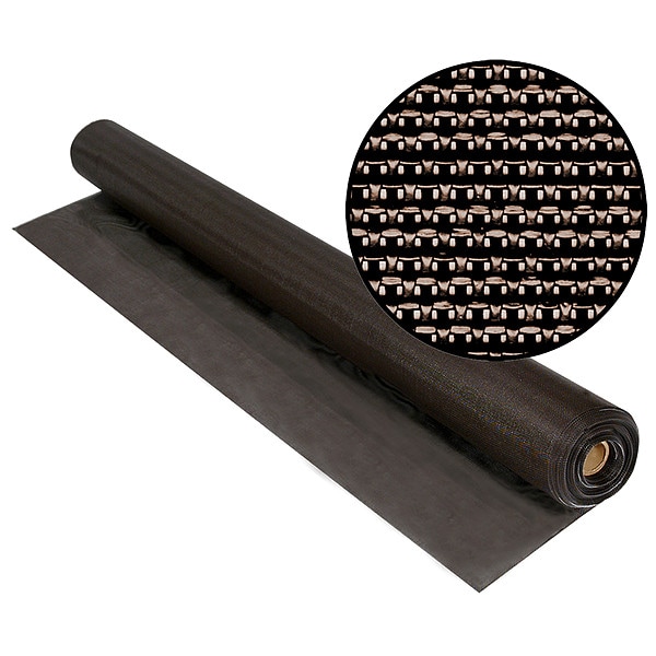 Polyester Screen, Vinyl Coated Polyester, 36 in W, 100 ft L, 0.025 in Wire Dia, Brown