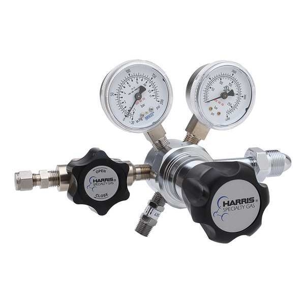 High Purity Gas Regulator, Hydrogen, Methane, Single Stage, 0.825"-14 Inlet, 1/4 in Outlet