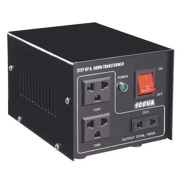 Step Up/Step Down Voltage Converter, 110V AC to 220V AC, 220V AC to 110V AC, 100VA, 50/60 Hz, Steel