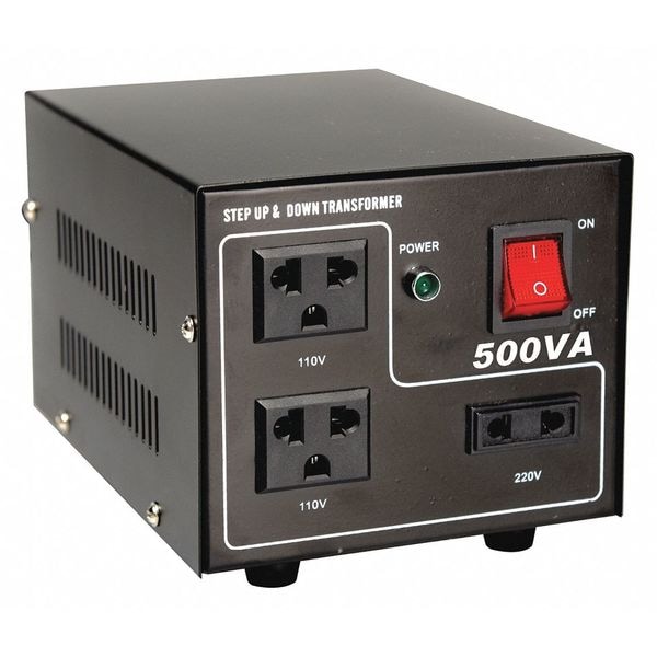 Step Up/Step Down Voltage Converter, 110V AC to 220V AC, 220V AC to 110V AC, 500VA, 50/60 Hz, Steel