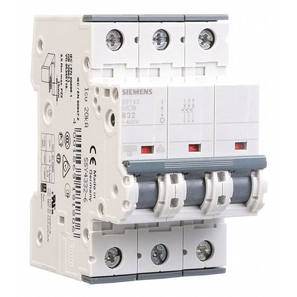 Circuit Breaker, 5SY4 Series, 32A, 3 Pole, 400V AC, 10kA at 400V AC, B Curve