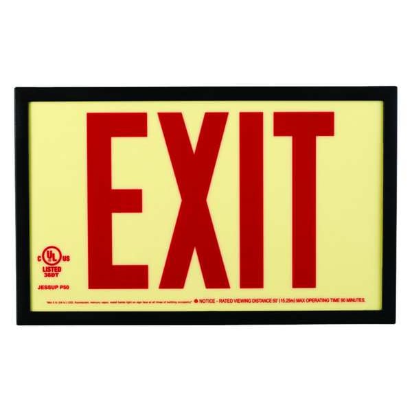 Exit Sign, Plastic, 13" W, 7-1/2" H, Exit (Double Arrows), Red
