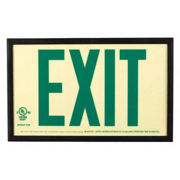 Exit Sign, Plastic, 13" W, 7-1/2" H, Exit (Double Arrows), Green