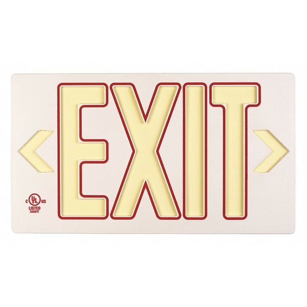 Exit Sign, Plastic, 15-3/8" W, 8-3/4" H, Exit (Double Arrows), White
