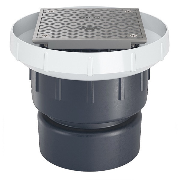 Round Adjustable Round Cleanout, PVC, Stainless Steel, 4", Solvent-Weld