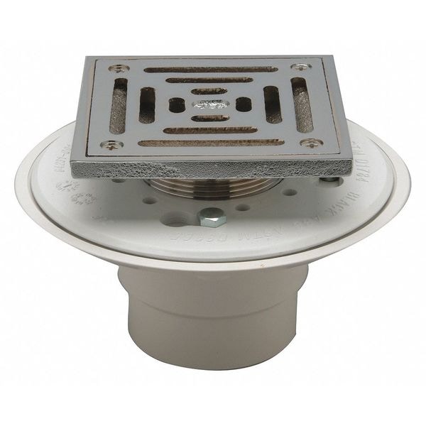 Square Shower Drain, PVC, Brass, 2" x 3", threaded