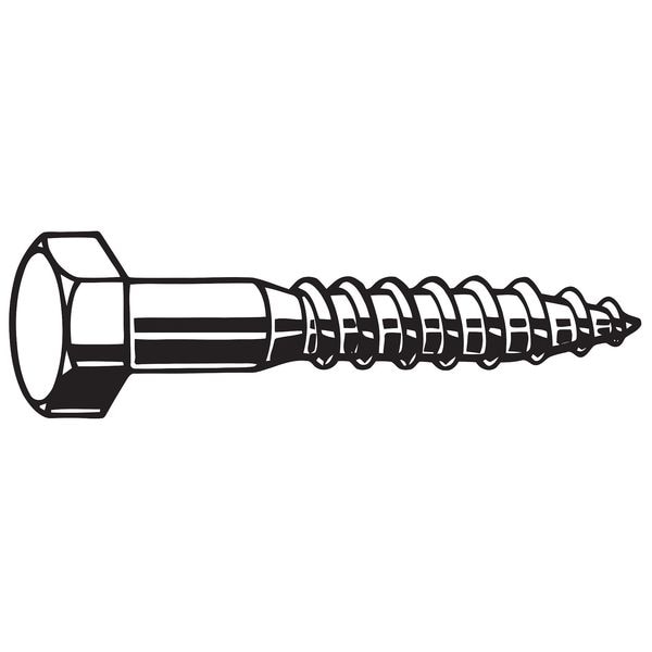 Lag Screw, 5/8 in, 6 in, Steel, Zinc Plated Hex External Hex Drive, 25 PK