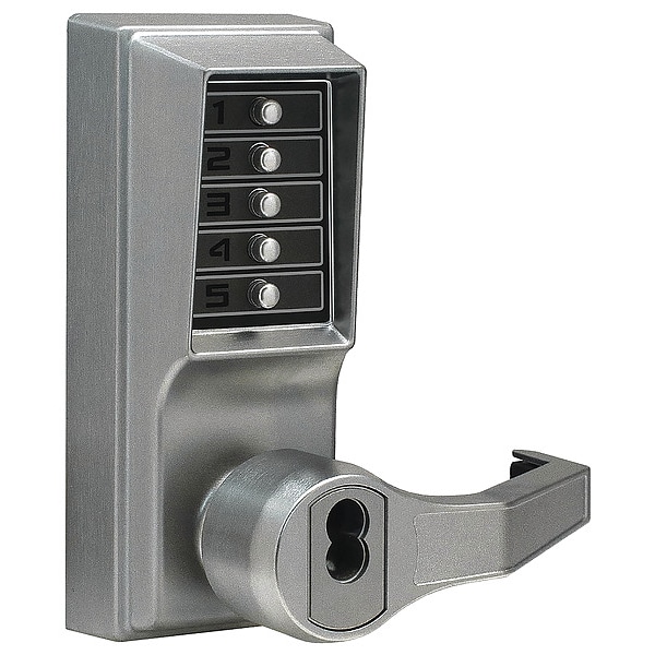 Mechanical Push Button Lockset, Satin Chrome, 1-3/8" to 2-1/4" For Door Thickness, 5 Number of Keys