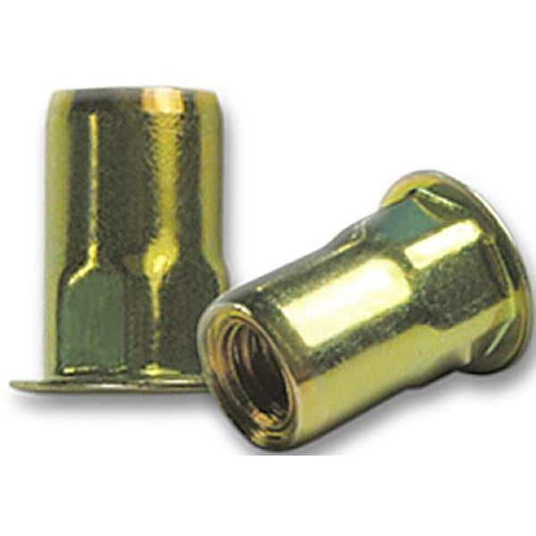 Rivet Nut, #8-32 Thread Size, 0.375 in Flange Dia., 0.385 in L, Steel, 100 PK