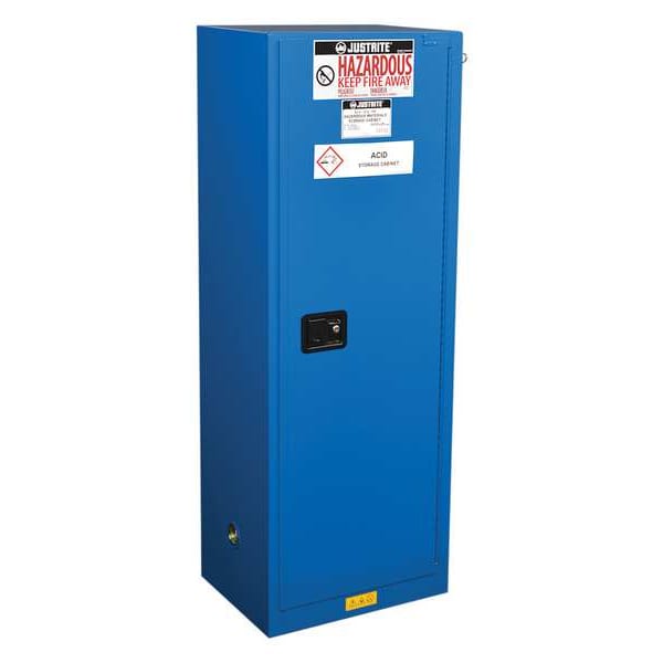 Hazardous Material Storage Cabinet, 22 gal, 3 Shelves, Steel, 23 1/4 in W x 65 in H x 18 in D, Blue
