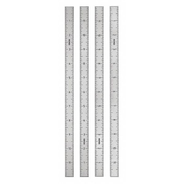 Ruler, Stainless Steel, Self Adhesive. Horizontal, zero at right. 12" long, 15 mm wide, 1 mm thick