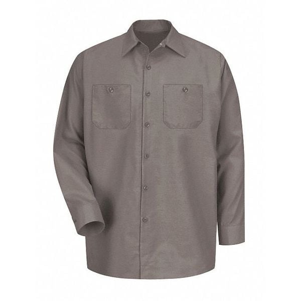Men's Long Sleeve Shirt, Cotton/Polyester, Button Fronts, 1 Pocket(s), Gray, S