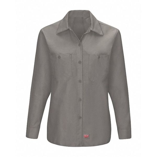 Women's Long Sleeve Shirt, Cotton/Polyester, Button Fronts, 1 Pocket(s), Gray, L