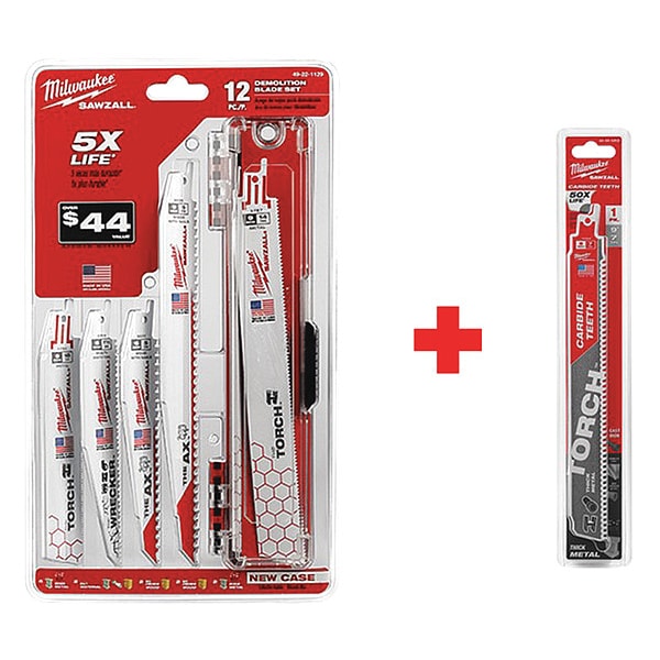 9" 8TPI The TORCH with CARBIDE TEETH 1PK + SAWZALL Demolition Blade Set, 12PC