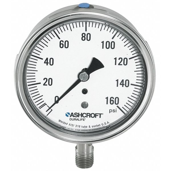Industrial Pressure Gauge, 0 to 600 psi, 3 1/2 in Dial, 1/4 in NPT, Bottom Location