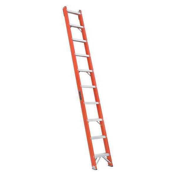 10 ft Overall H, Straight Ladder, Fiberglass, Natural Finish, 300 lb Load Capacity