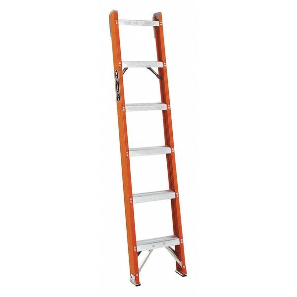 6 ft Overall H, Straight Ladder, Fiberglass, Natural Finish, 300 lb Load Capacity