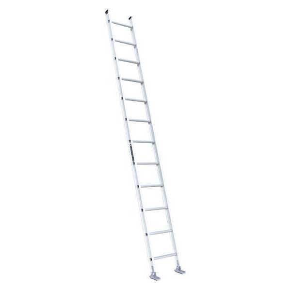12 ft. Overall H, Straight Ladder, Aluminum, 12 Steps, Natural Finish, 300 lb Load Capacity