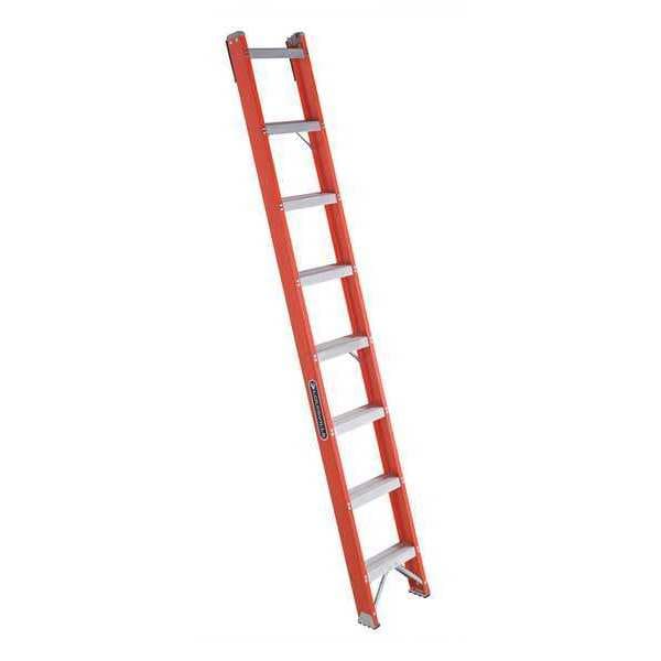 8 ft. Overall H, Straight Ladder, Fiberglass, Aluminum, 8 Steps, Natural Finish