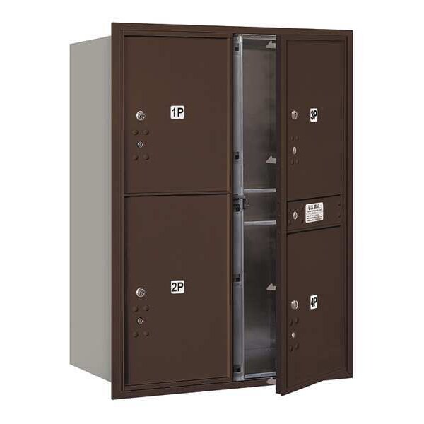 Mailbox, Bronze, Powder Coated, 4 Doors, Recessed, USPS