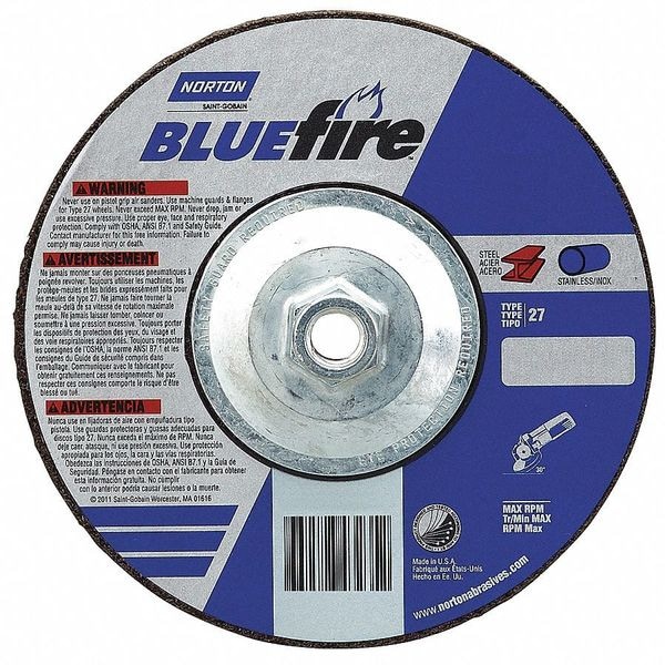 Cut-Off & Grinding Wheel, Type 27, 6 in Dia, 0.125 in Thick, 5/8"-11 Arbor Hole Size, 24 Grit