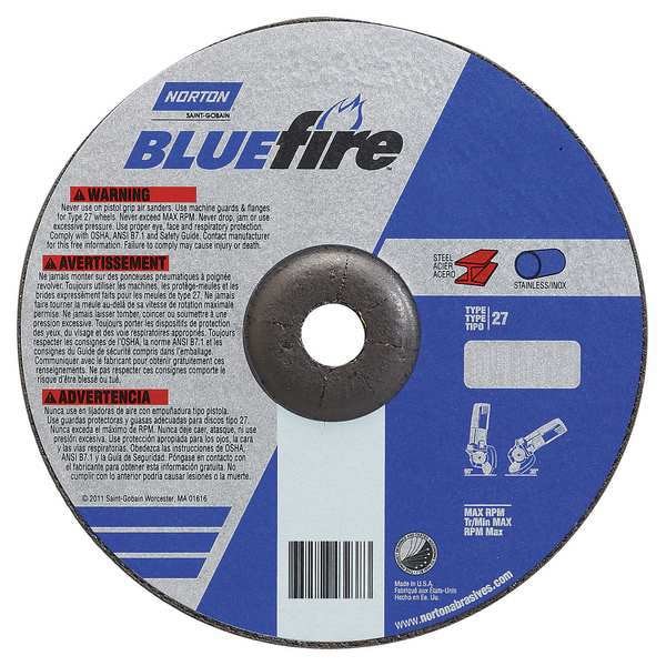 Cut-Off & Grinding Wheel, Type 27, 9 in Dia, 0.125 in Thick, 7/8 in Arbor Hole Size, 24 Grit