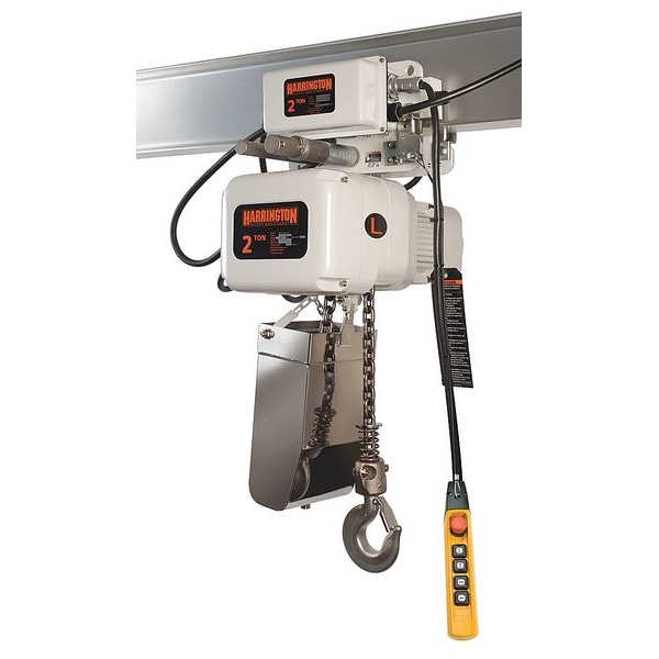 Electric Chain Hoist, 2,000 lb, 10 ft, Motorized Trolley, 208-230/460V AC, White