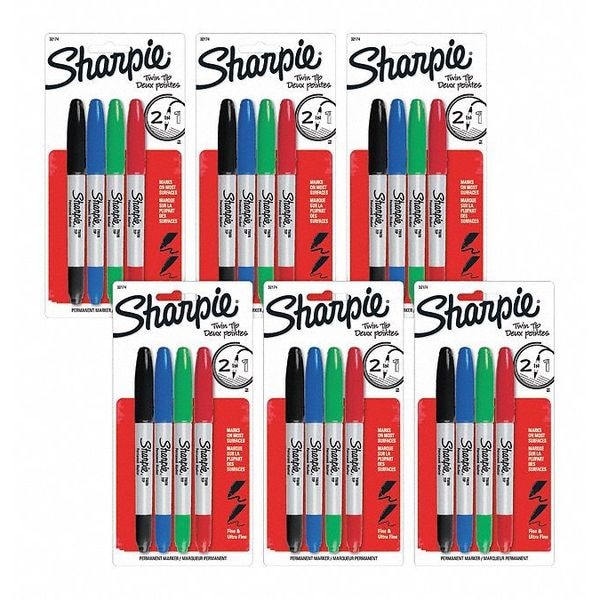 Black, Blue, Green, Red Twin Tip Markers, 24 PK