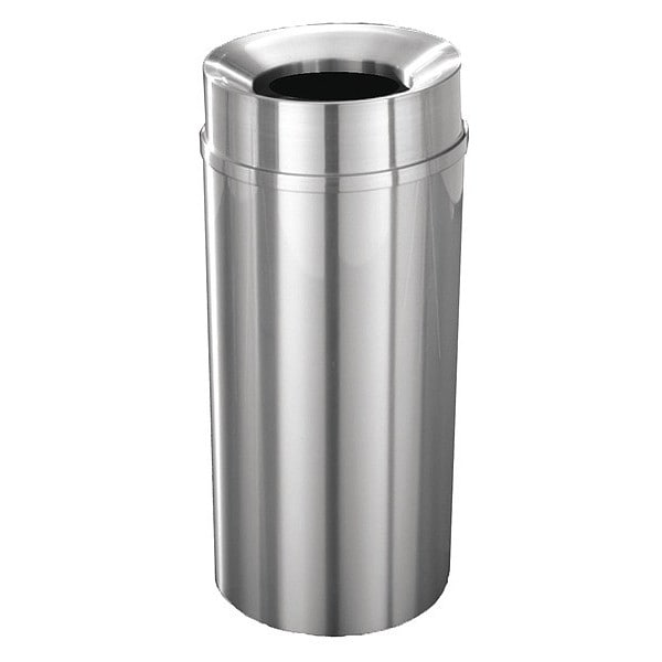 New Yorker 16 gal Round Indoor Metal Can, Satin Aluminum, None, Aluminum, 15 in