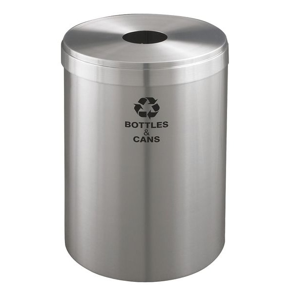 41 gal Round Recycling Bin, Open Top, Satin Aluminum, Aluminum, 1 Openings
