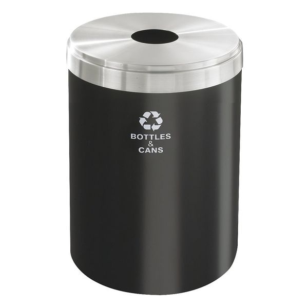 41 gal Round Recycling Bin, Open Top, Satin Black/Satin Aluminum, Steel, 1 Openings