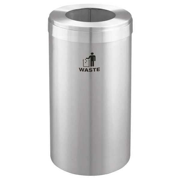 23 gal Round Recycling Bin, Funnel Top, Satin Aluminum, Aluminum, 1 Openings