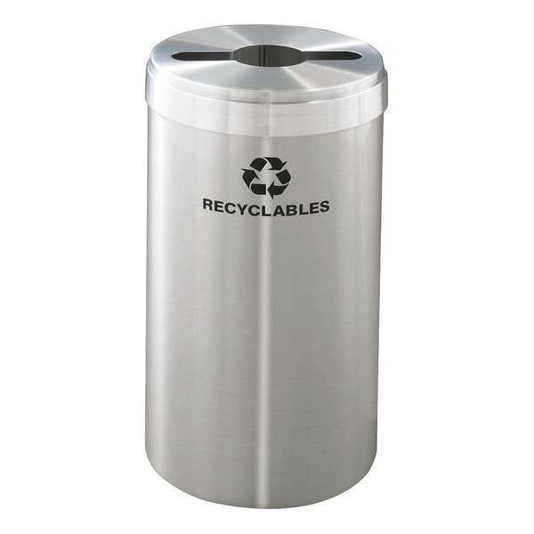 23 gal Round Recycling Bin, Open Top, Satin Aluminum, Aluminum, 1 Openings