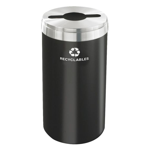 15 gal Round Recycling Bin, Open Top, Satin Black/Satin Aluminum, 1 Openings
