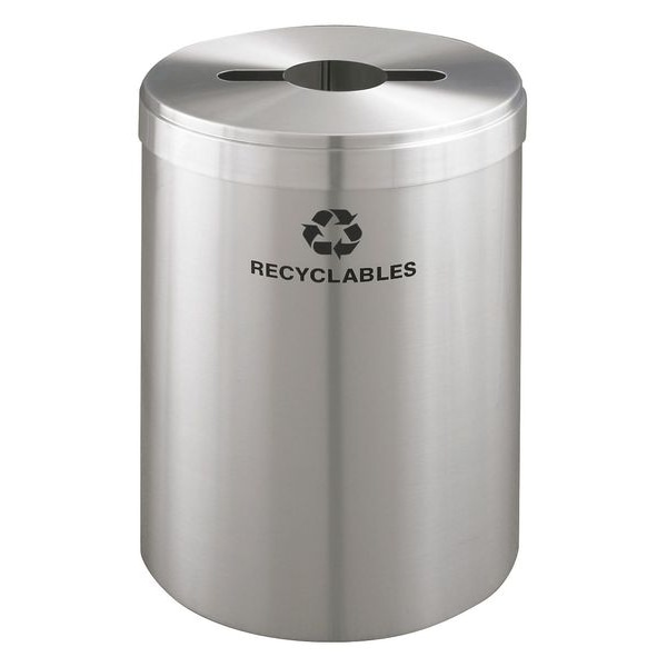 41 gal Round Recycling Bin, Open Top, Satin Aluminum, Aluminum, 1 Openings