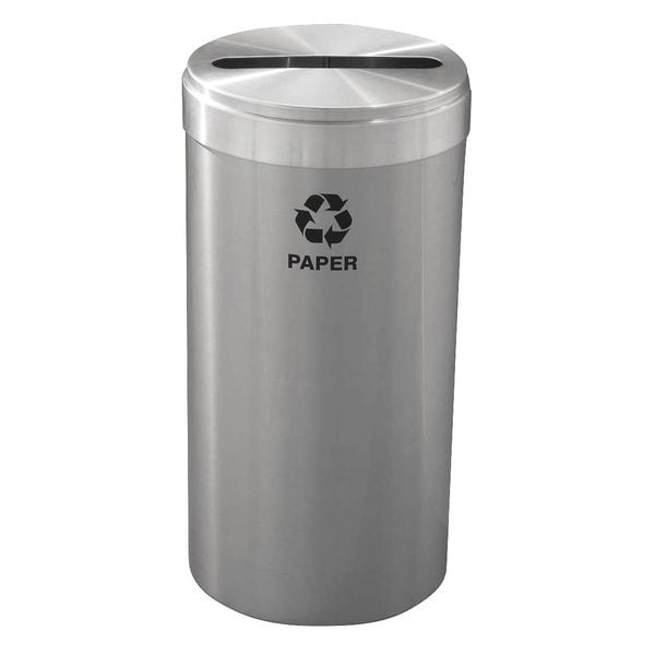 23 gal Round Recycling Bin, Open Top, Satin Aluminum, Aluminum, 1 Openings