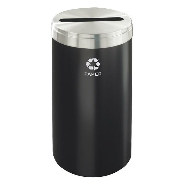 15 gal Round Recycling Bin, Open Top, Satin Black/Satin Aluminum, Paper, 1 Openings