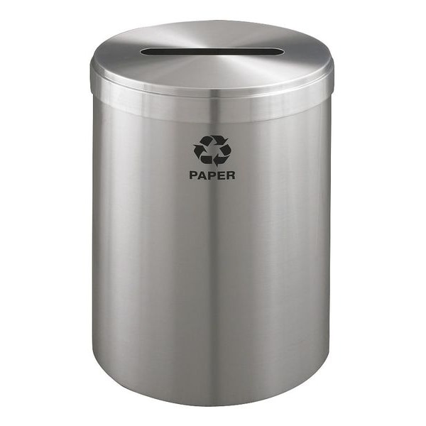 41 gal Round Recycling Bin, Open Top, Satin Aluminum, Aluminum, 1 Openings